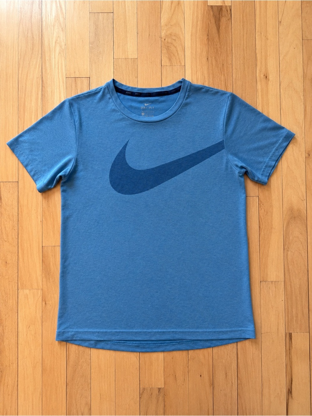 Nike Dri-Fit Boys Youth T-Shirt Blue Swoosh Logo Size L